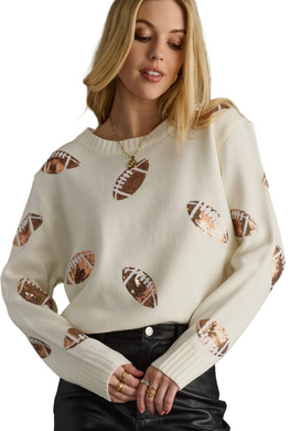 Cream Sequin Football Sweater