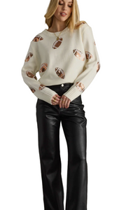 Cream Sequin Football Sweater